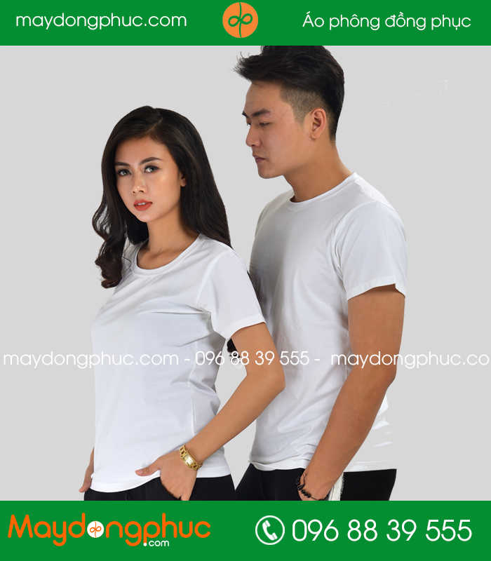 Áo phông cổ tròn đồng phục màu trắng